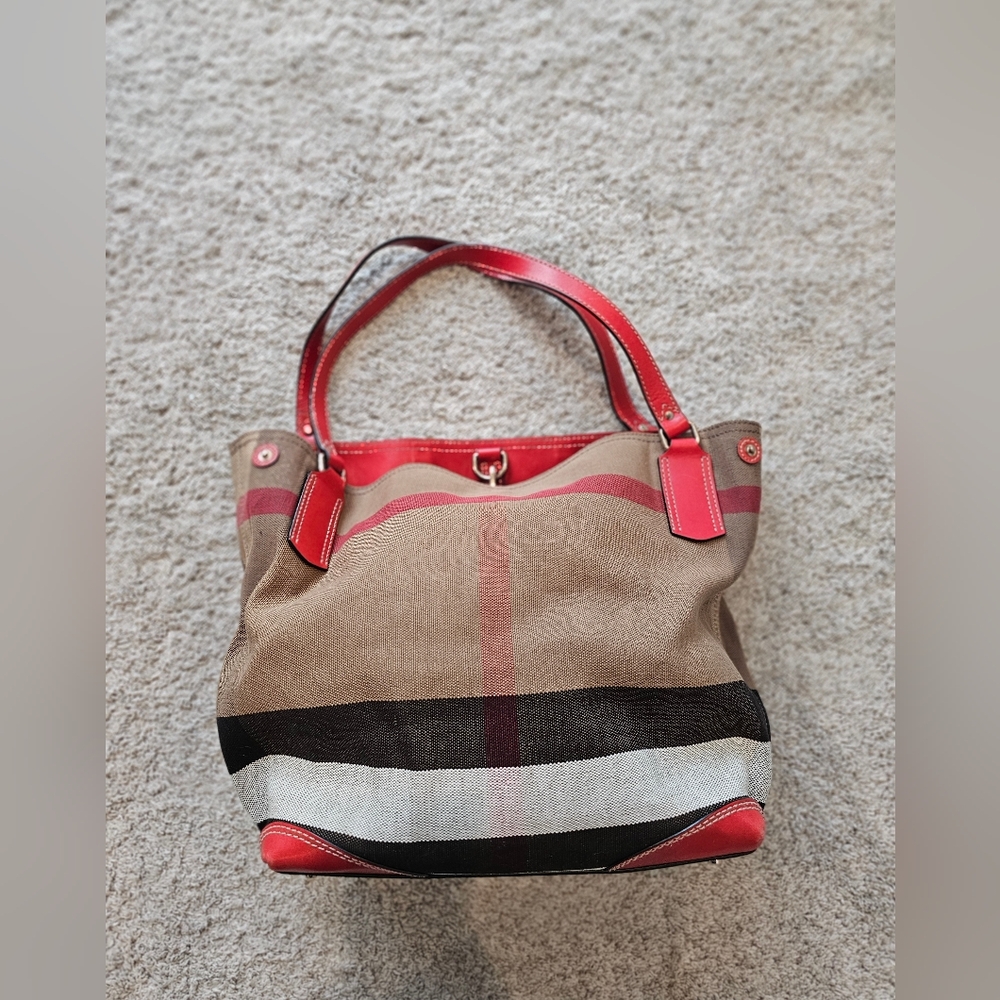 Burberry Canvas and Leather Bucket Tote Bag